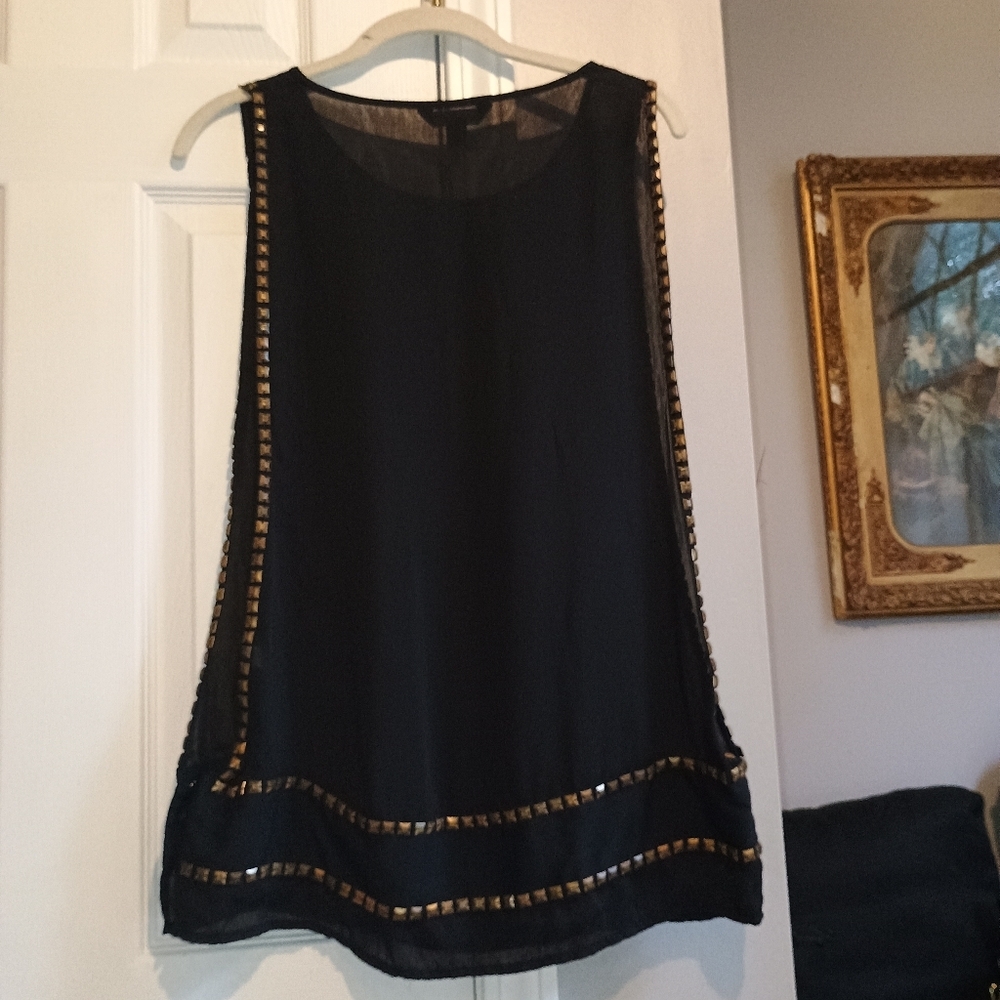 Rock & Republic Black Studded Open Side Sleeveless Top Sz S Gold Square Beads... - Picture 13 of 14